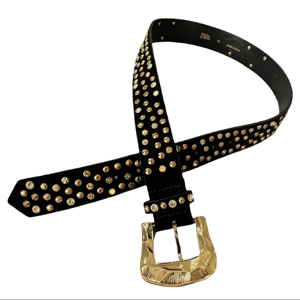 New Zara velvet black belt with studs and rhinestones.